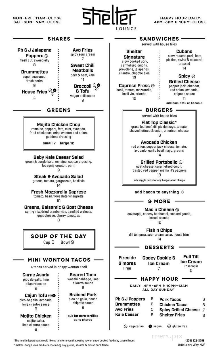 Shelter Lounge - Seattle, WA menu_pic