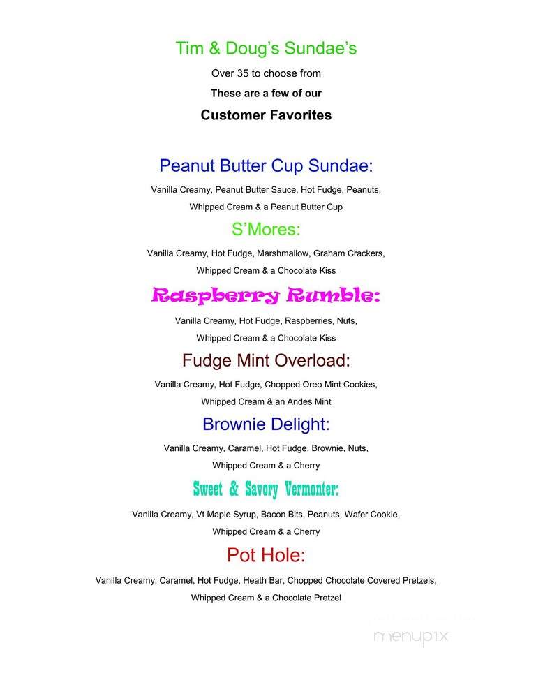 Tim & Doug's Ice Cream - Newport, VT menu_pic