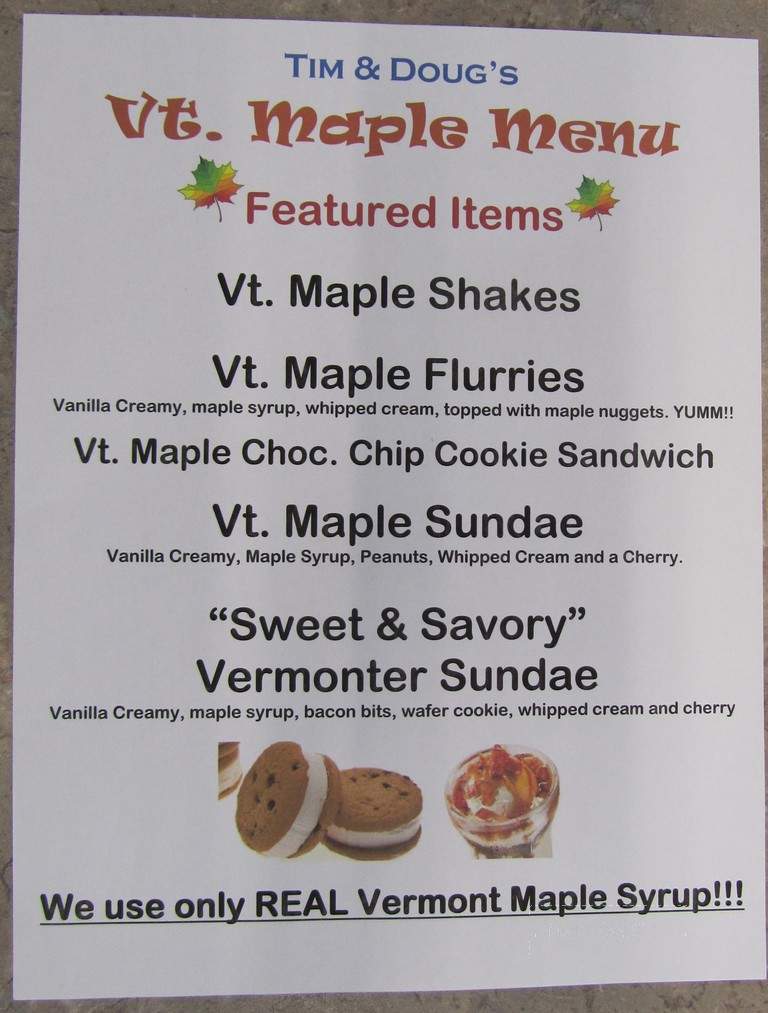 Tim & Doug's Ice Cream - Newport, VT menu_pic