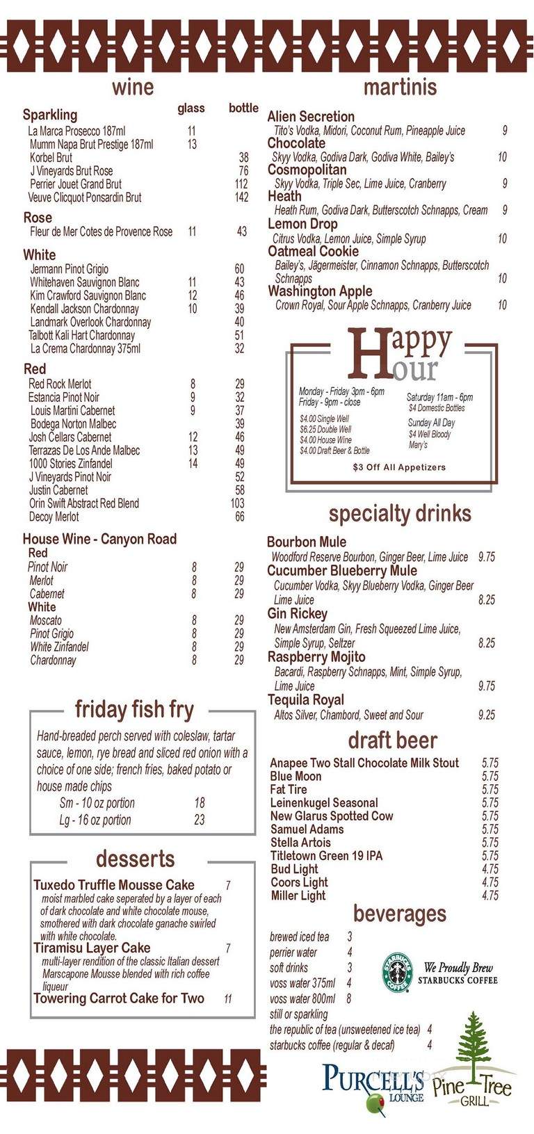 Purcell's Lounge - Green Bay, WI menu_pic