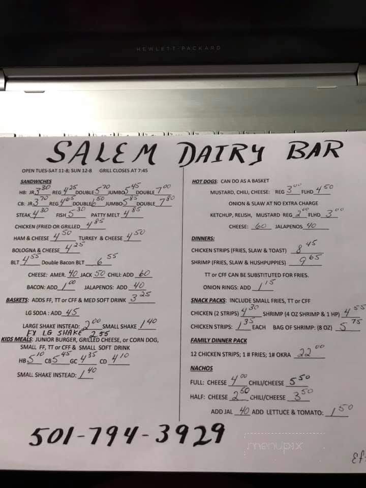 Menu of Salem Dairy Bar in Benton, AR 72019
