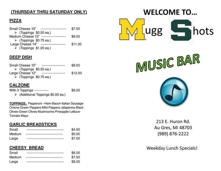 Mugg Shots Music Bar - Au Gres, MI menu_pic