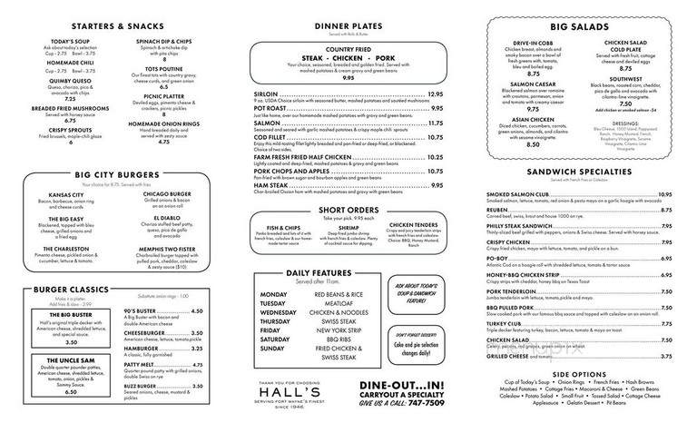 Hall's Factory Restaurant - Fort Wayne, IN menu_pic