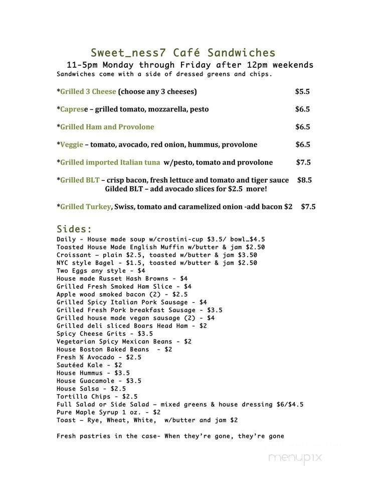 Sweet_ness 7 Cafe - Buffalo, NY menu_pic