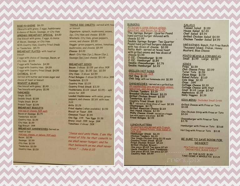 The Springs Diner - Russell Springs, KY menu_pic