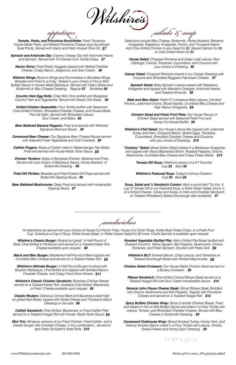 Wilshire's - Georgetown, KY menu_pic