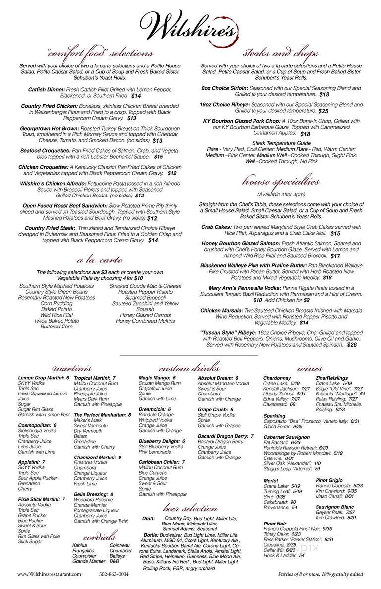 Wilshire's - Georgetown, KY menu_pic