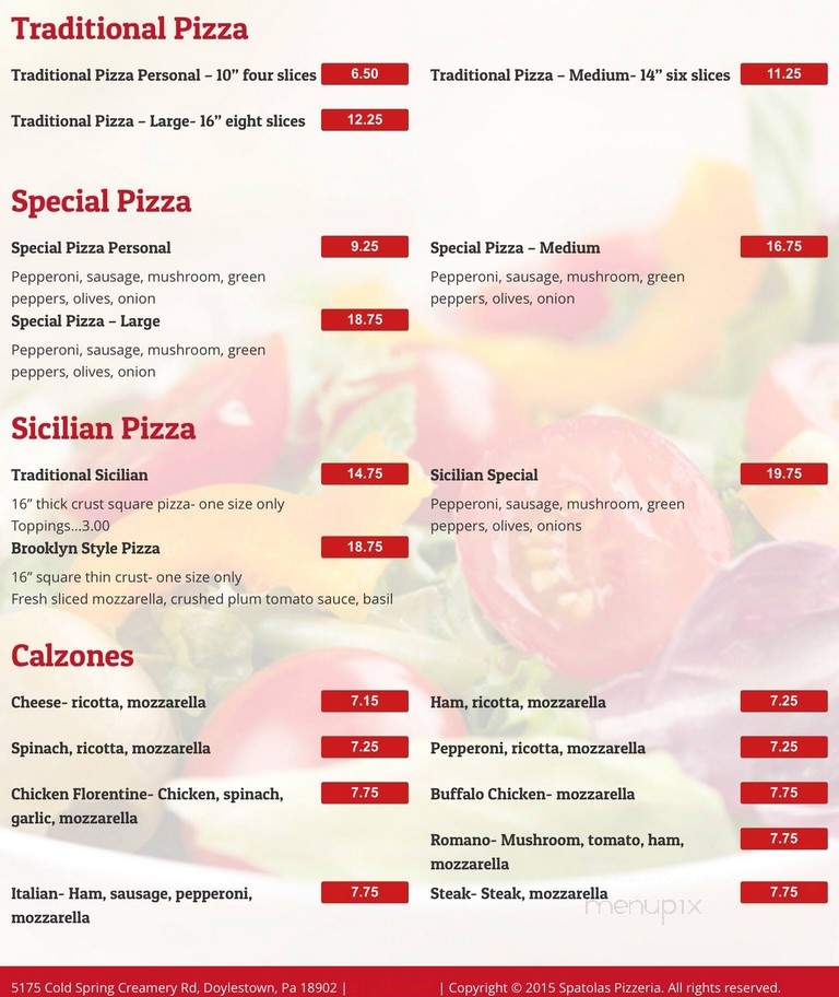 Spatola's Pizza - Doylestown, PA menu_pic
