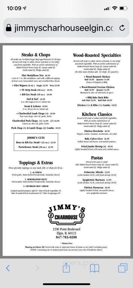 Jimmy's Charhouse - Elgin, IL menu_pic