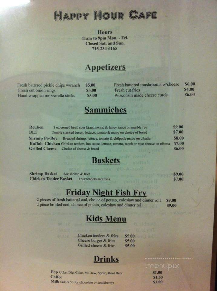 Happy Hour Bar - Rice Lake, WI menu_pic