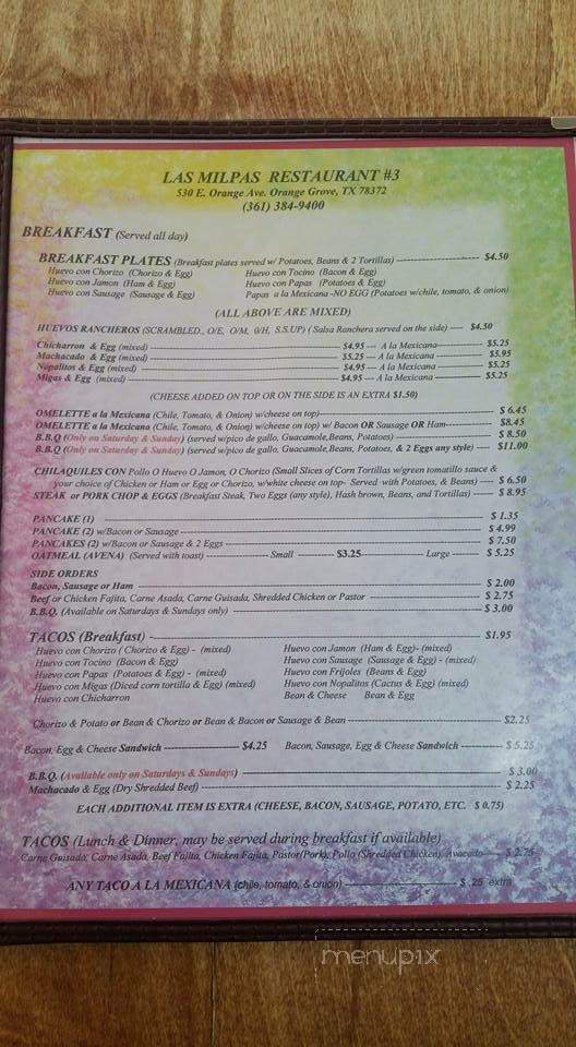 Las Milpas Restaurant - Orange, TX menu_pic