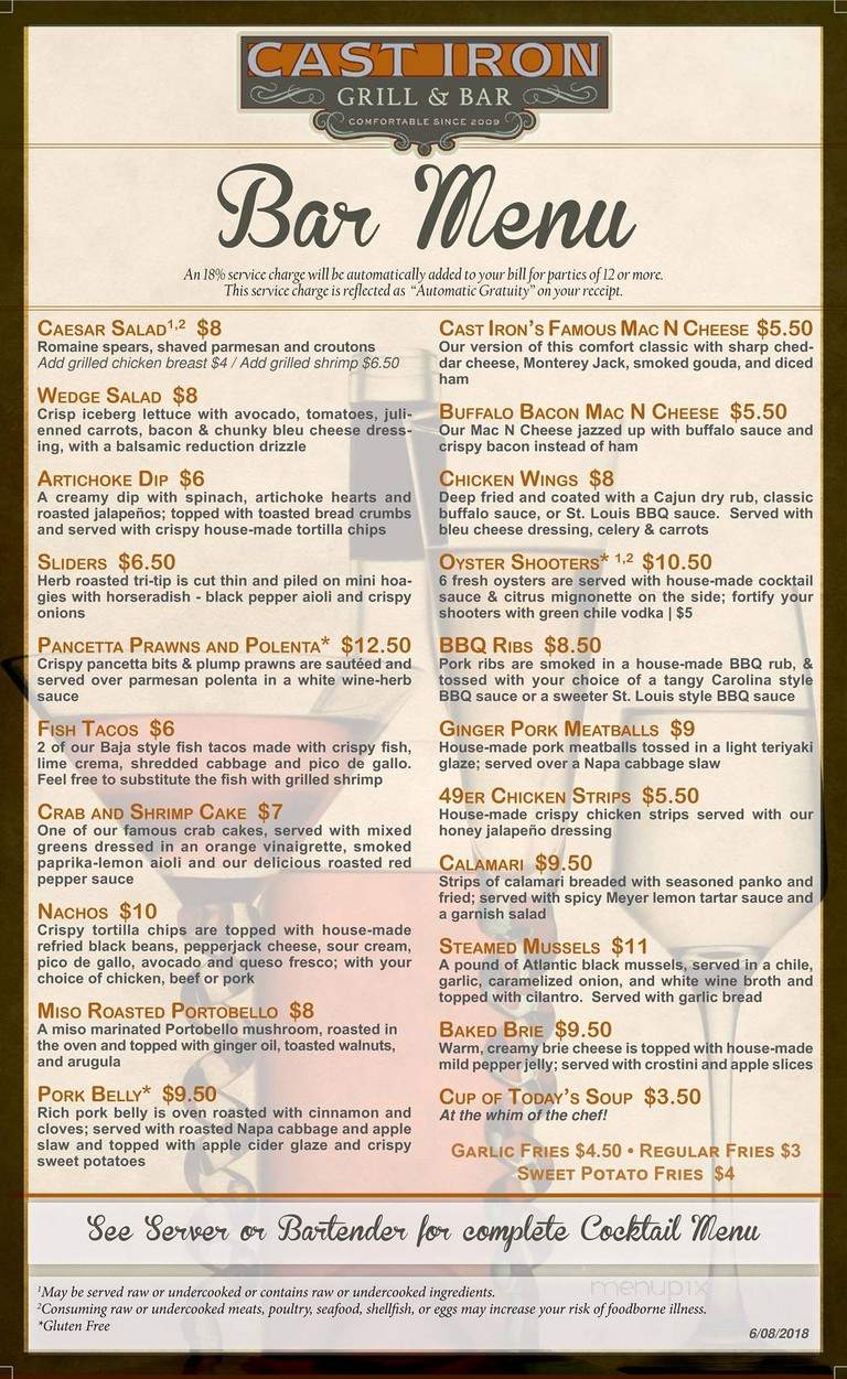 Cast Iron Grill and Bar - Suisun City, CA menu_pic