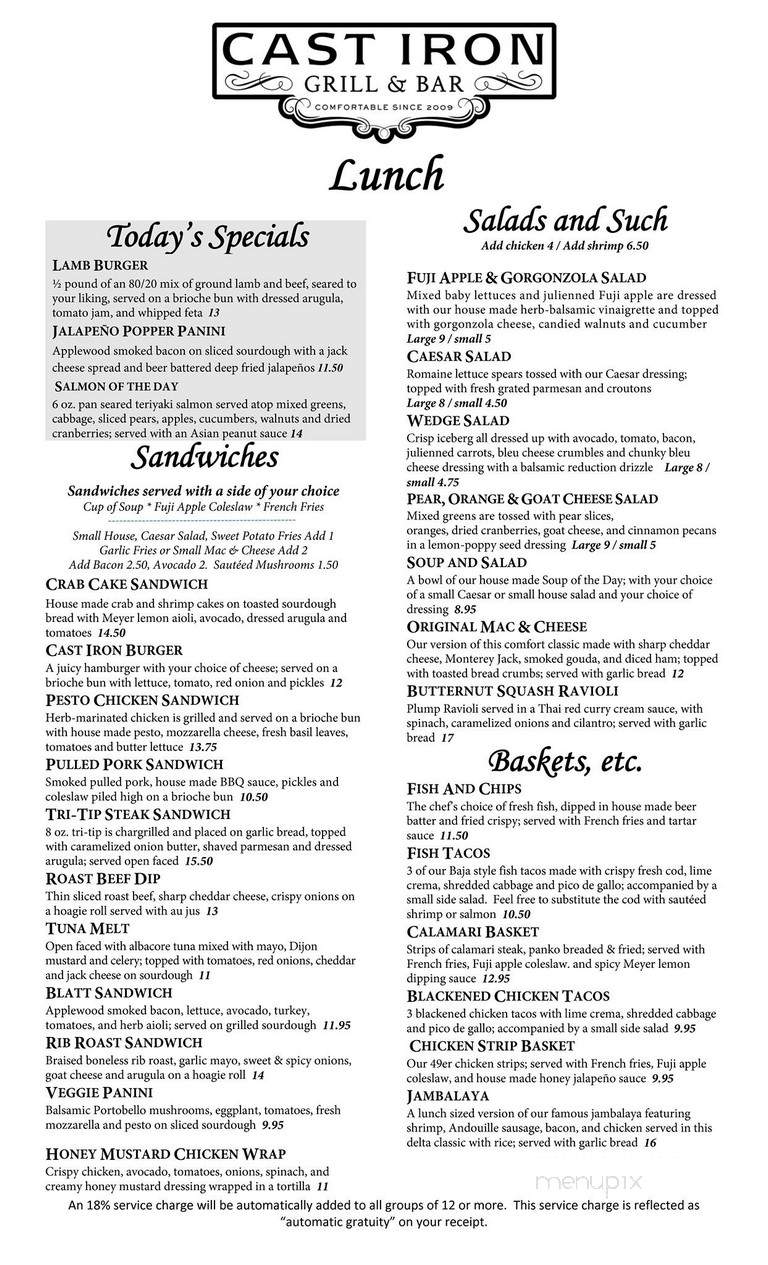 Cast Iron Grill and Bar - Suisun City, CA menu_pic