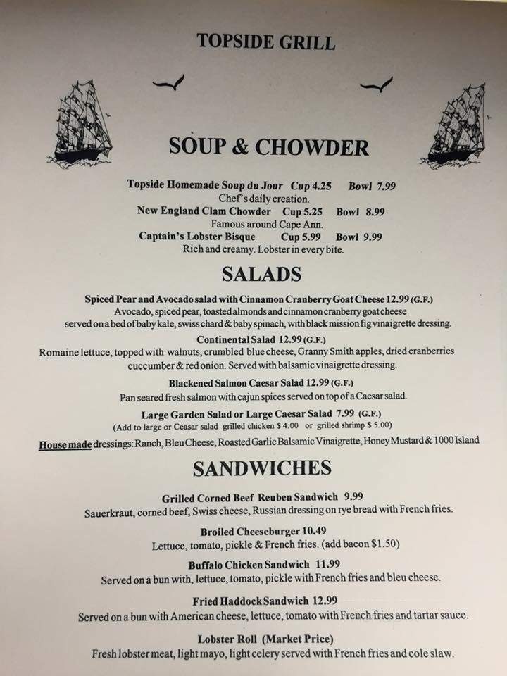 Topside Grill & Pub - Gloucester, MA menu_pic