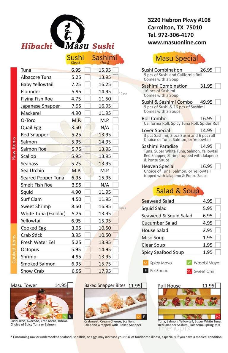 Masu Hibachi & Sushi - Carrollton, TX menu_pic