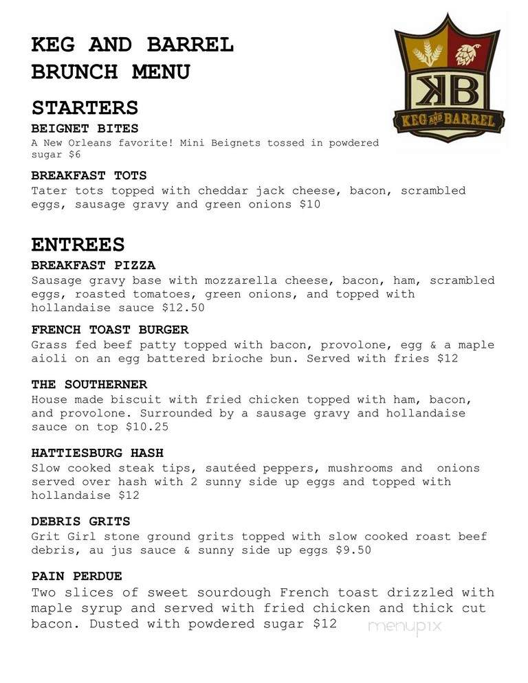 Keg and Barrel - Hattiesburg, MS menu_pic