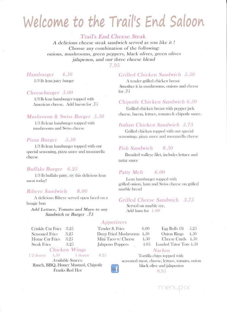 Trails End - Goodman, WI menu_pic