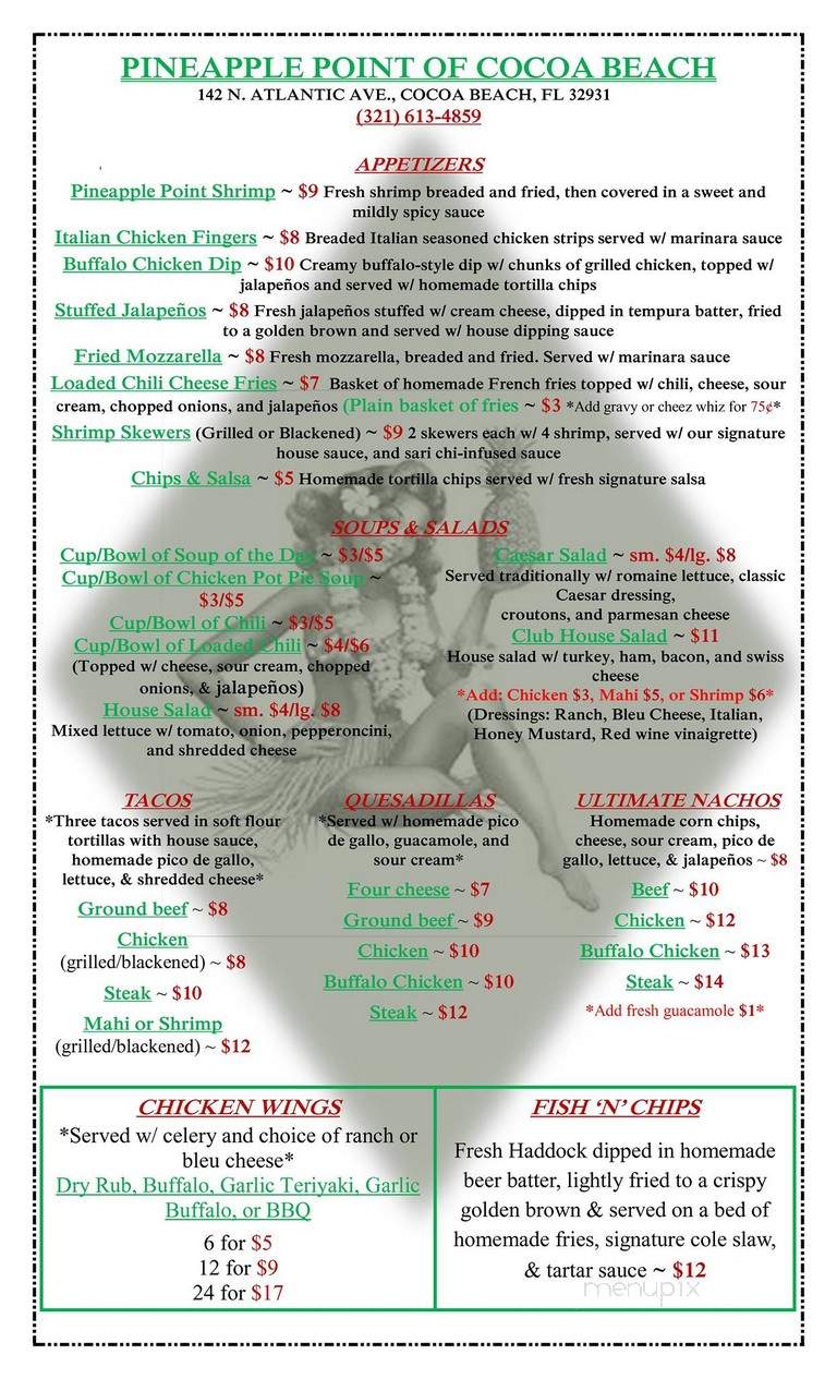 Pineapple Point - Cocoa Beach, FL menu_pic