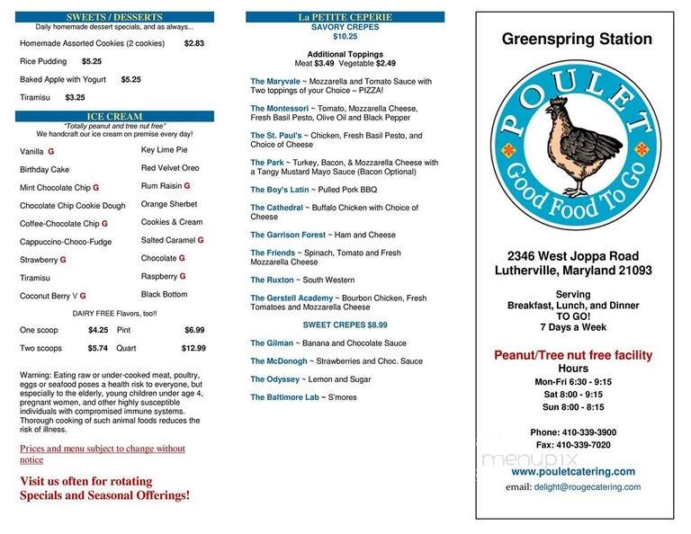 Poulet Cafe - Hunt Valley, MD menu_pic