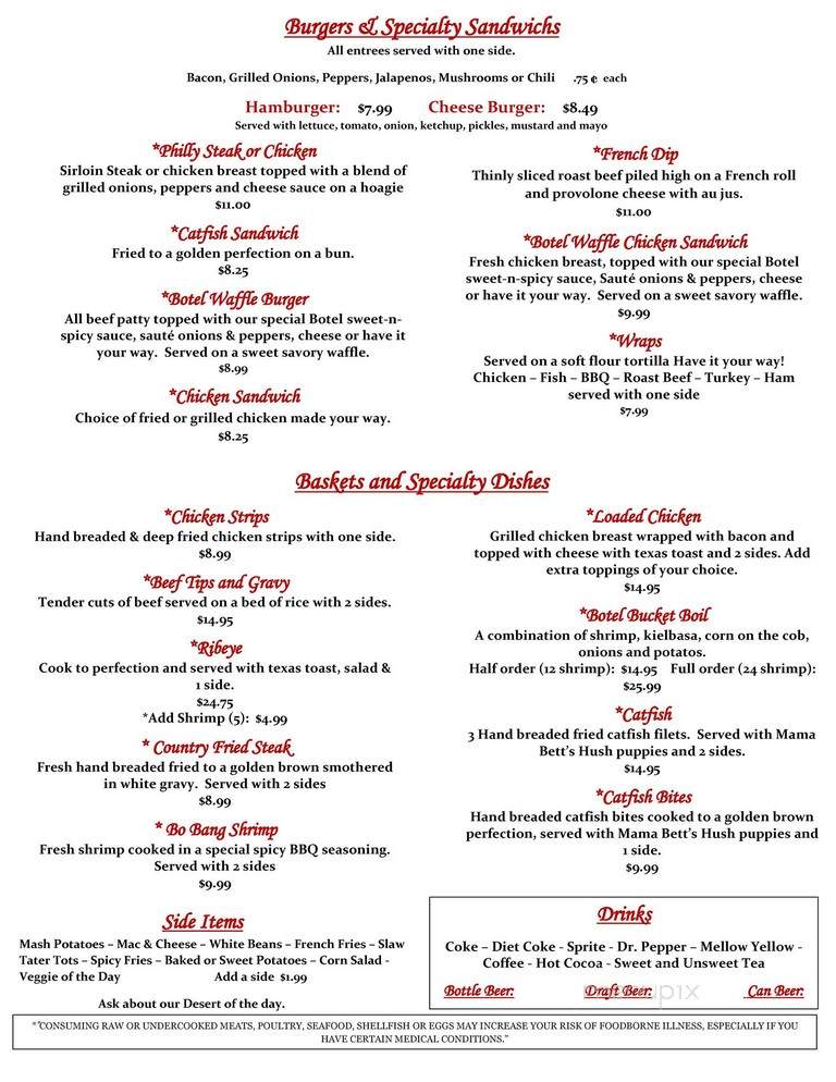 The Historic Botel - Savannah, TN menu_pic