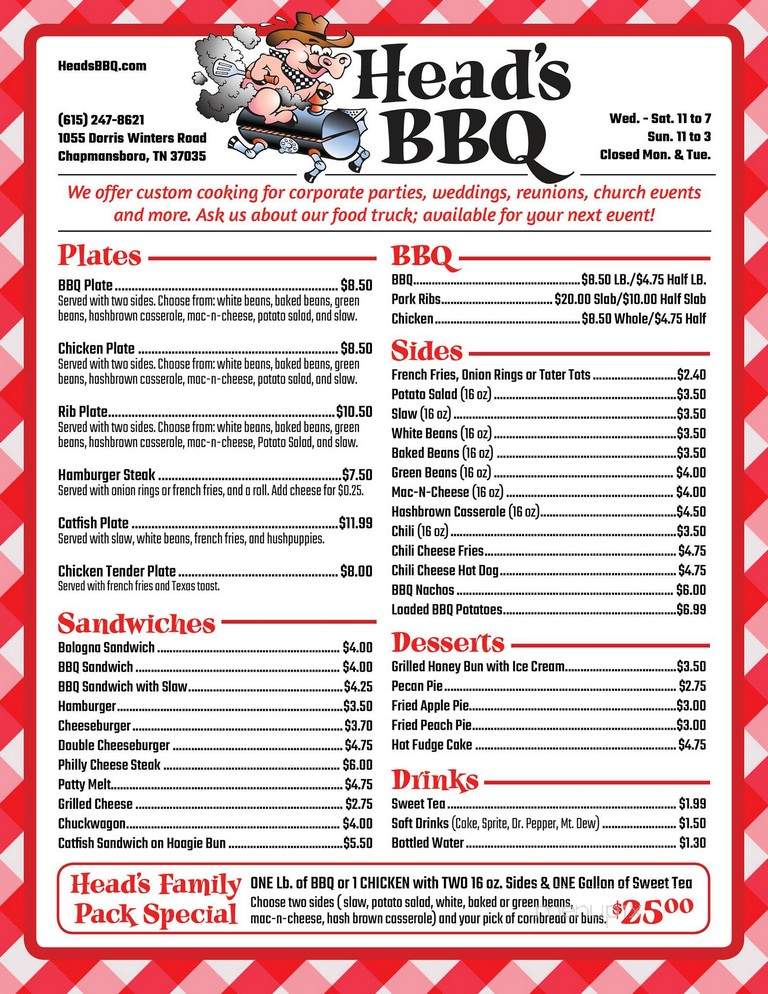 Robert Head's Bar-B-Q - Chapmansboro, TN menu_pic