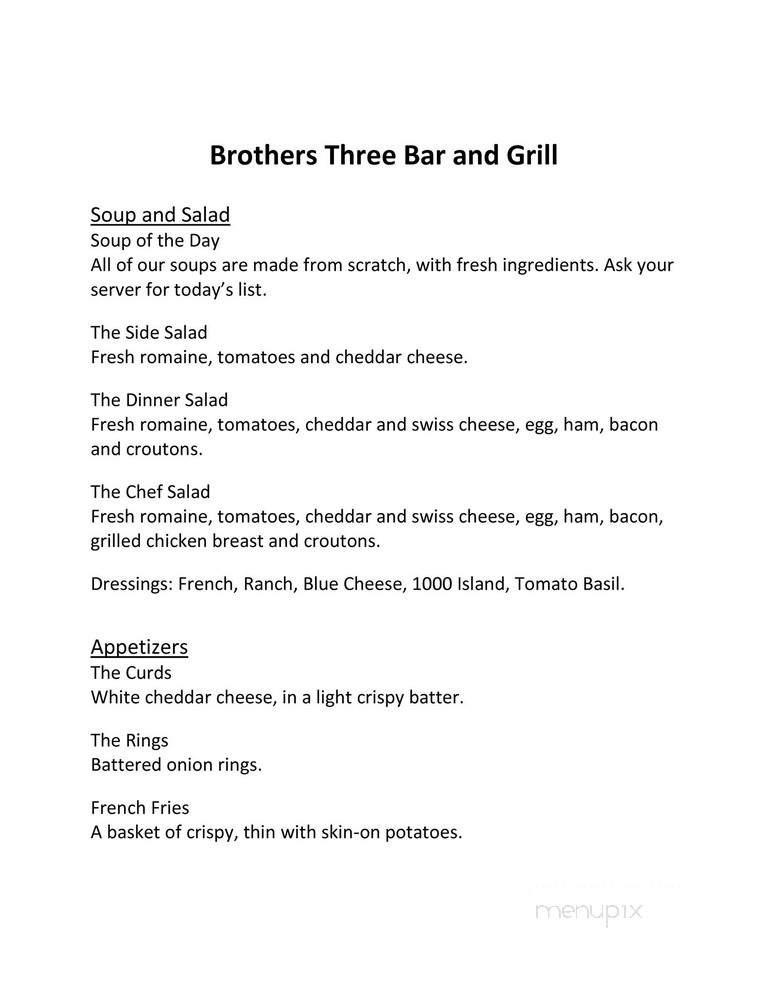 Brothers Three Bar & Grill - Madison, WI menu_pic