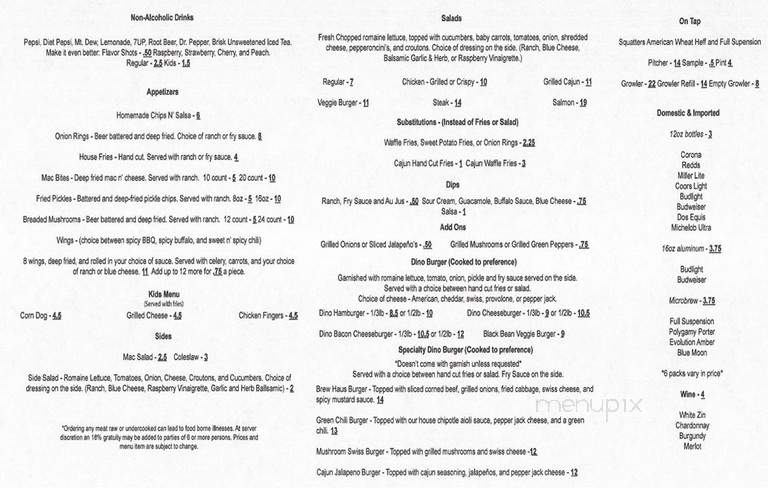 Dinosaur Brew Haus - Vernal, UT menu_pic