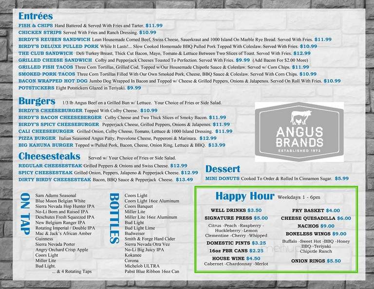 Birdy's Sports Bar - Colbert, WA menu_pic