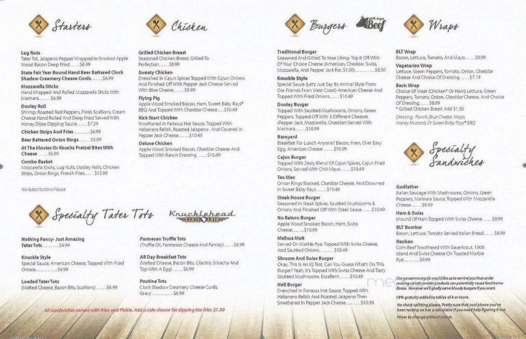 Knucklehead Pub - Eagle, WI menu_pic