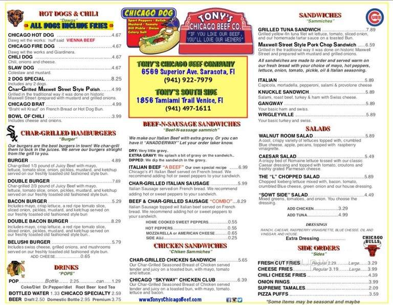 Tony's Chicago Beef Company - Sarasota, FL menu_pic