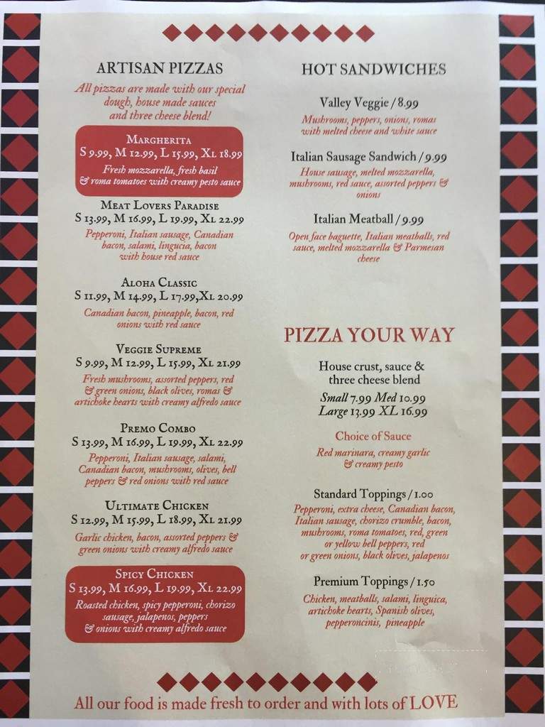 Premo Pizza - Fresno, CA menu_pic