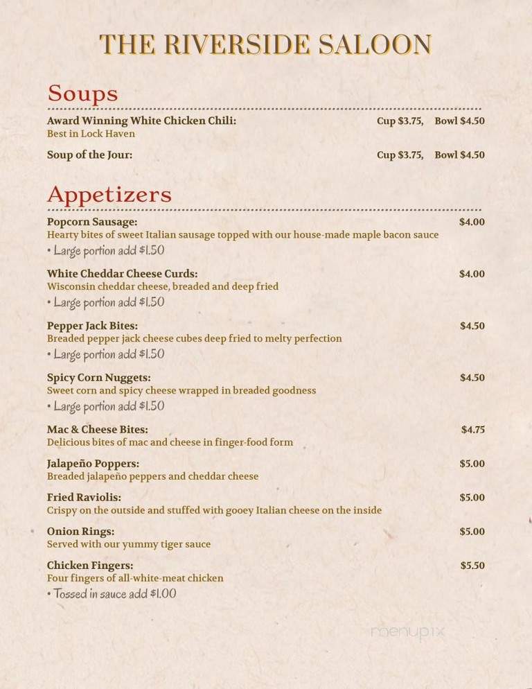 Riverside Saloon - Lock Haven, PA menu_pic