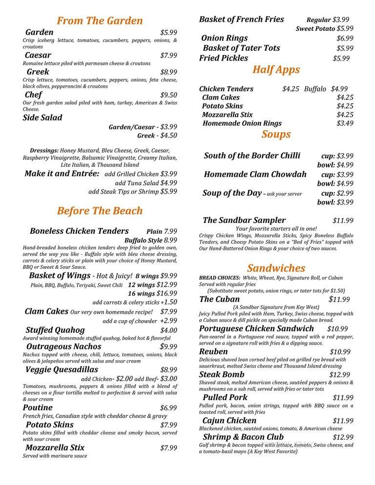 Baha Brother's Sandbar Grill - Taunton, MA menu_pic