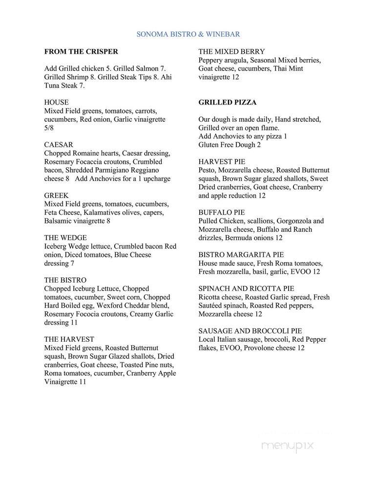 Sonoma Bistro and WineBar - North Kingstown, RI menu_pic