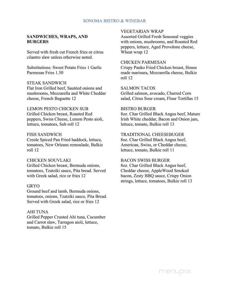 Sonoma Bistro and WineBar - North Kingstown, RI menu_pic