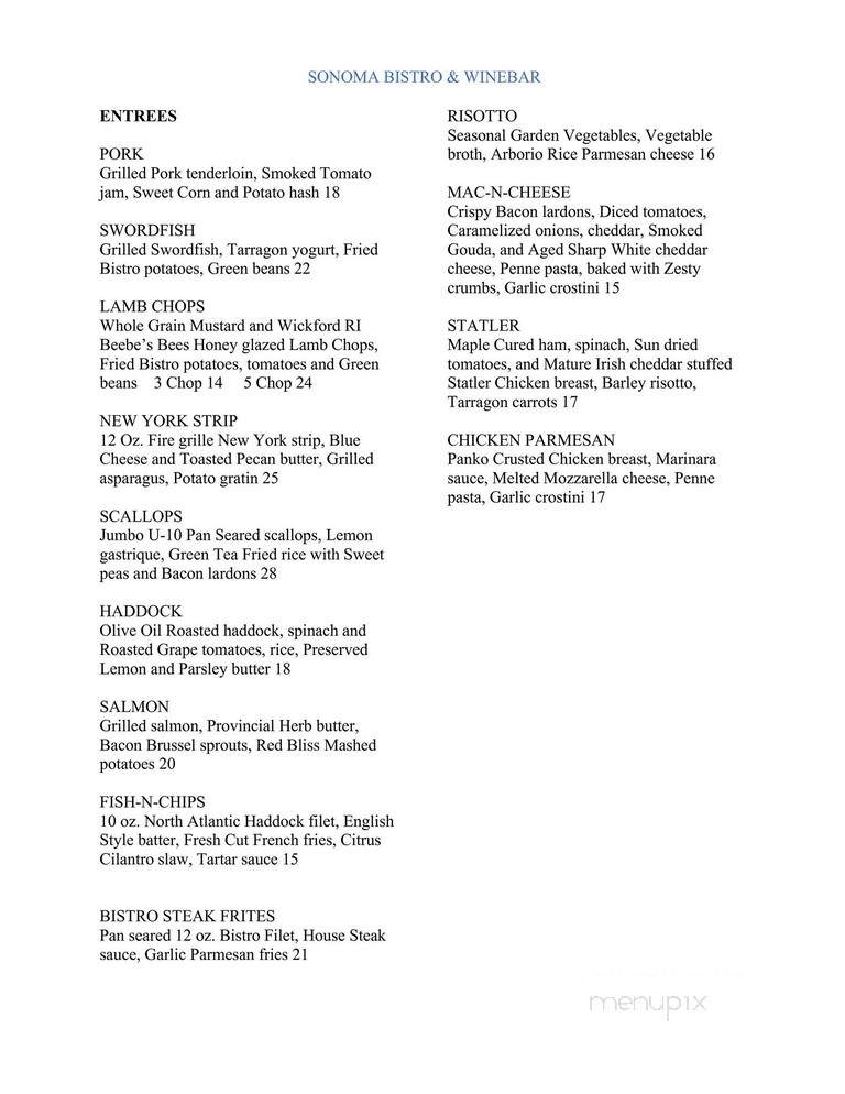Sonoma Bistro and WineBar - North Kingstown, RI menu_pic