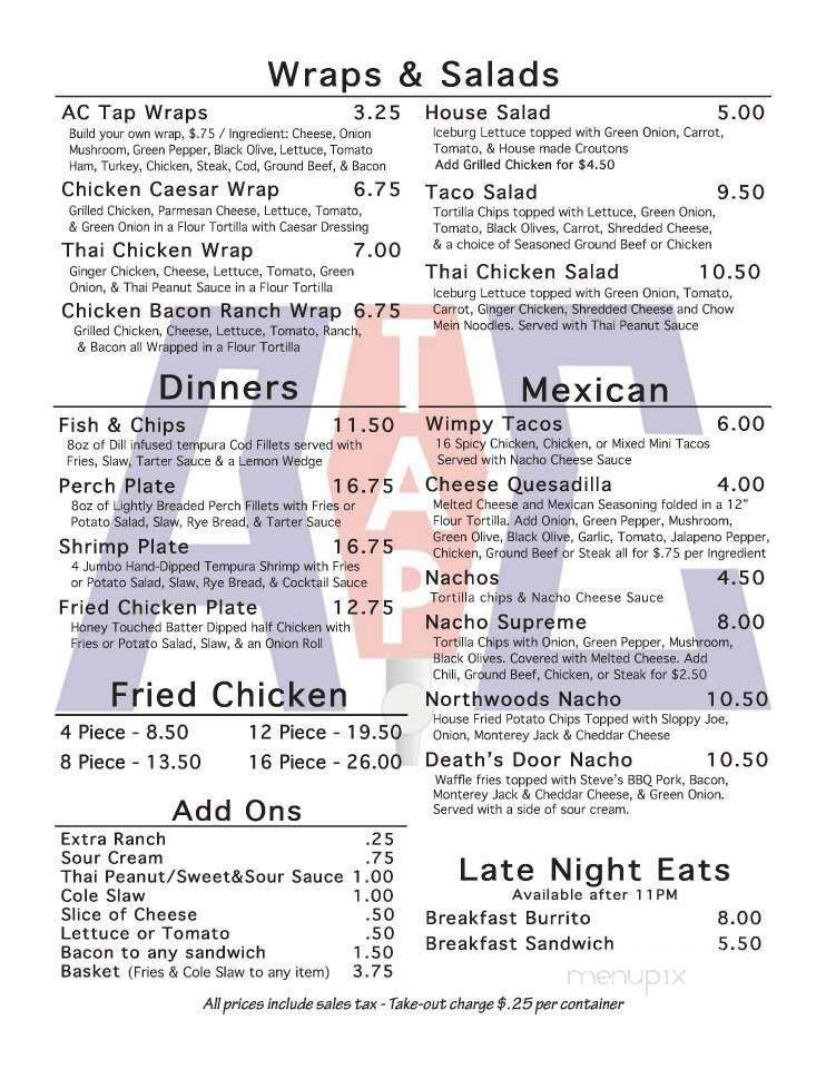 A C Tap - Baileys Harbor, WI menu_pic