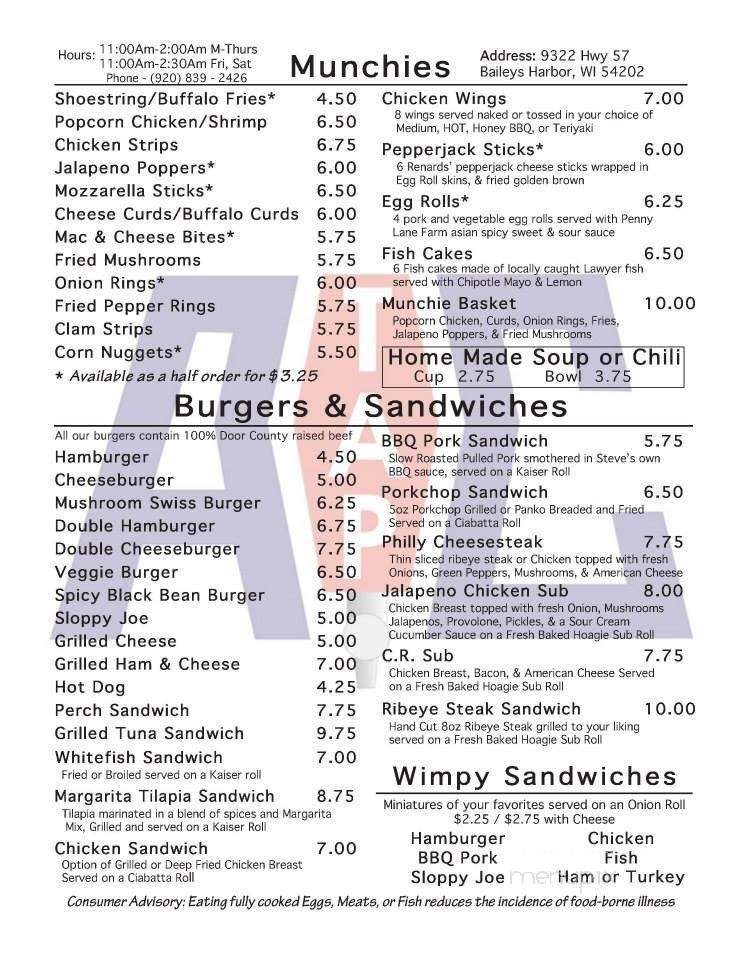 A C Tap - Baileys Harbor, WI menu_pic