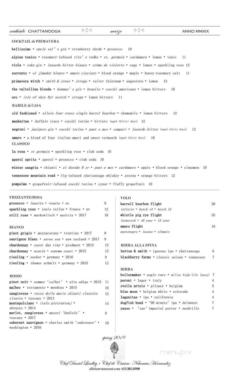 Alleia Restaurant - Chattanooga, TN menu_pic