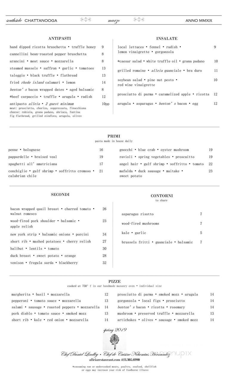 Alleia Restaurant - Chattanooga, TN menu_pic
