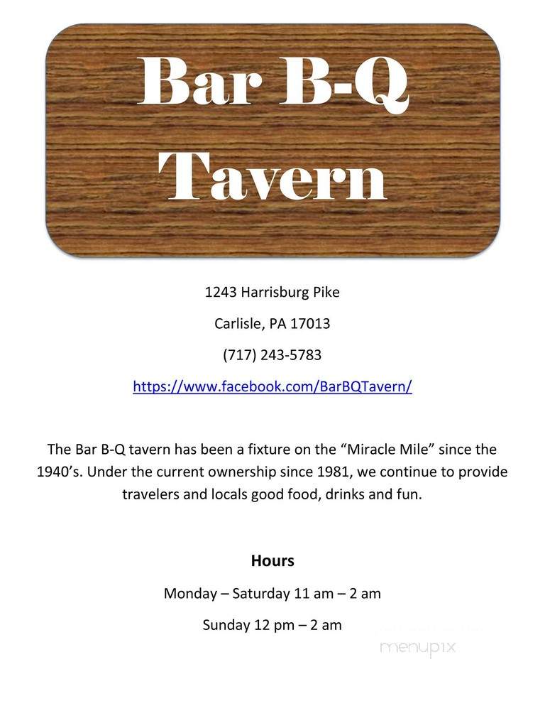 Bar B Que Tavern - Carlisle, PA menu_pic
