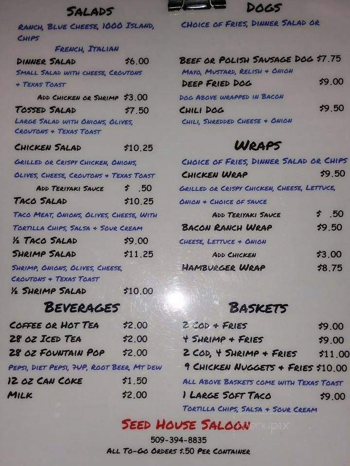 Seed House Saloon - Touchet, WA menu_pic