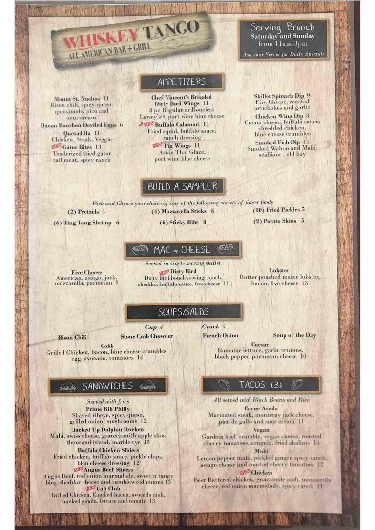 Whiskey Tango Tavern - Philadelphia, PA menu_pic
