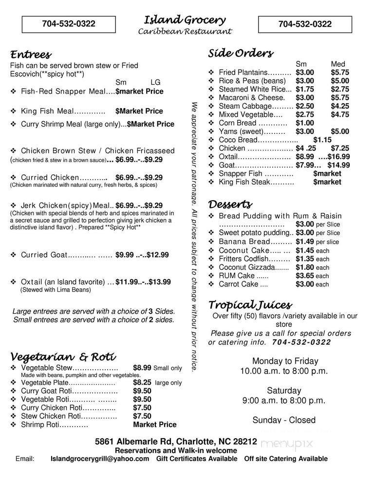 Island Grocery & Ice Cream - Charlotte, NC menu_pic