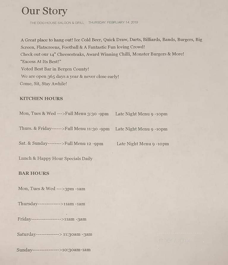Dog House Saloon - Muskegon, MI menu_pic