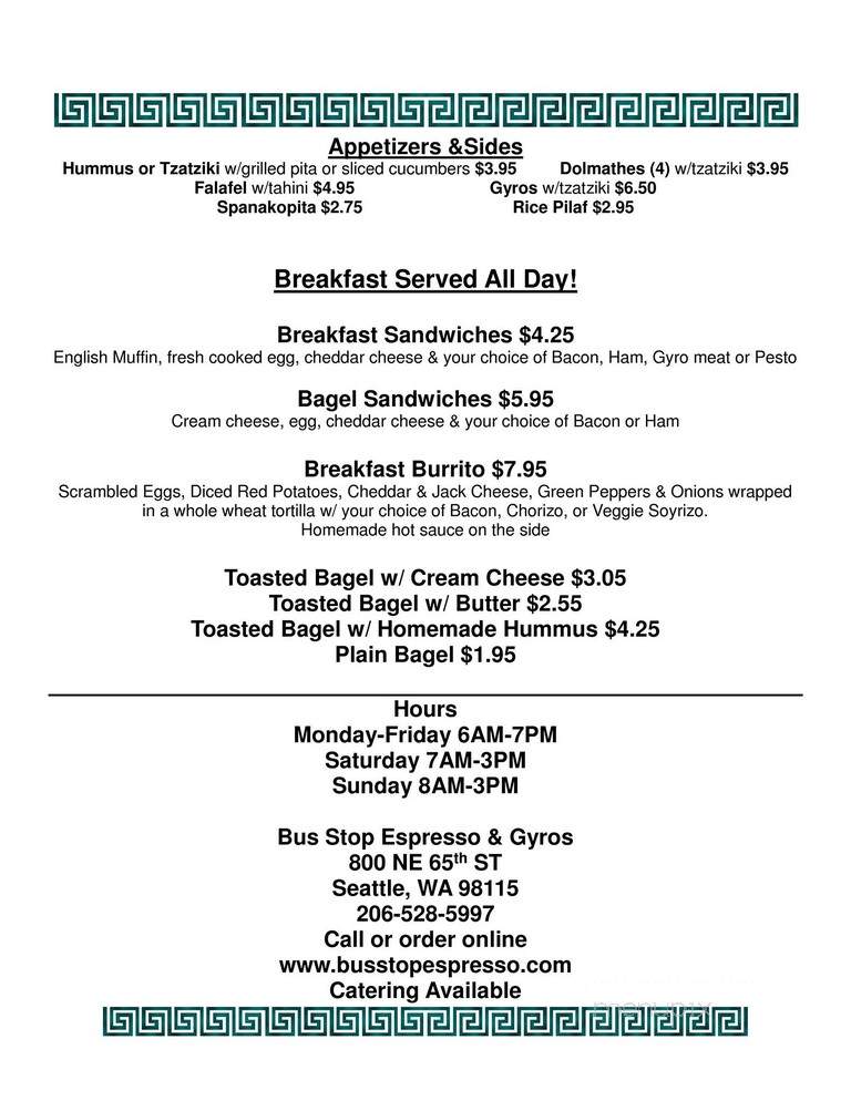 Bus Stop Espresso - Seattle, WA menu_pic