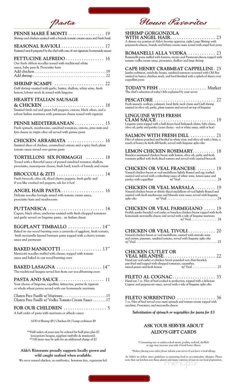 Aldo's Restaurant - Virginia Beach, VA menu_pic