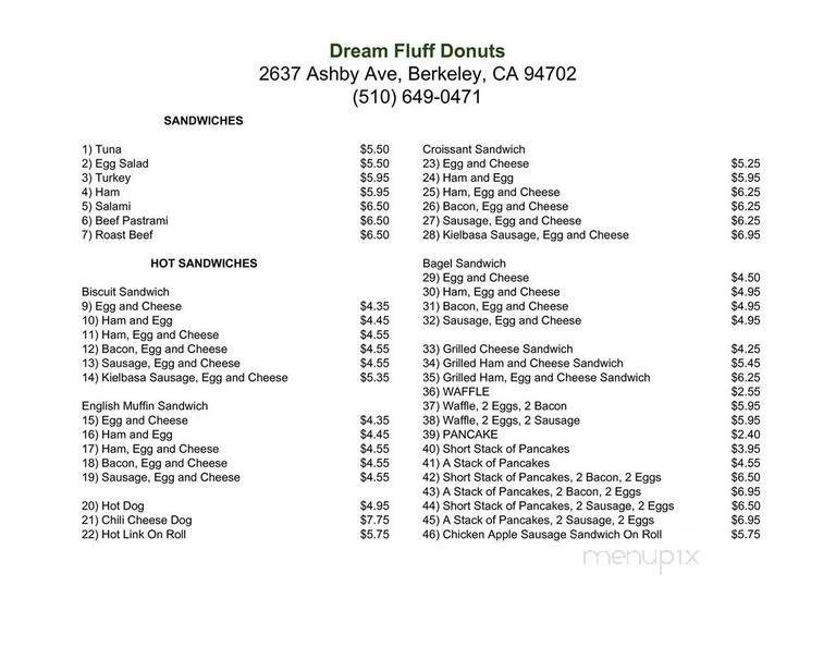 Dream Fluff Donuts - San Leandro, CA menu_pic