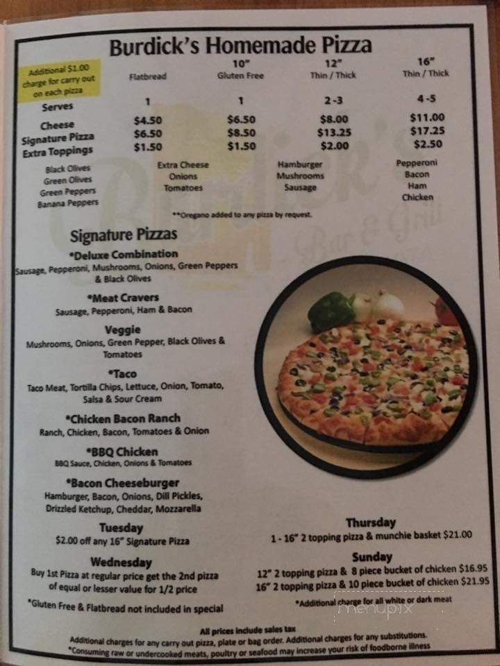 Burdick's Bar & Grill - Luxemburg, WI menu_pic