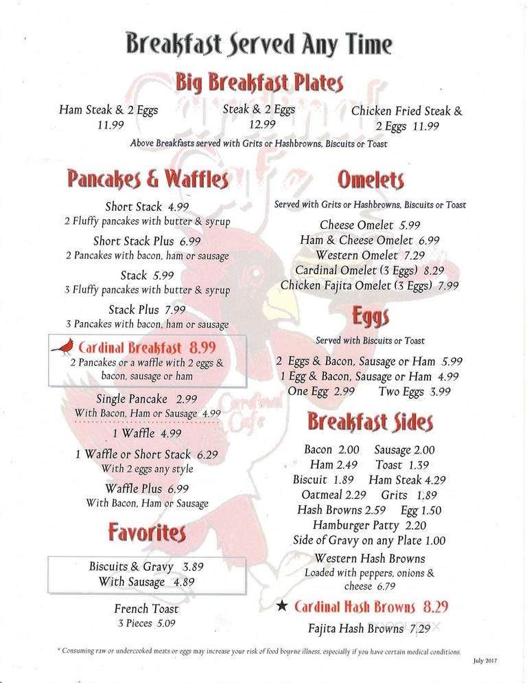 Cardinal Cafe & Grill - Camden, AR menu_pic